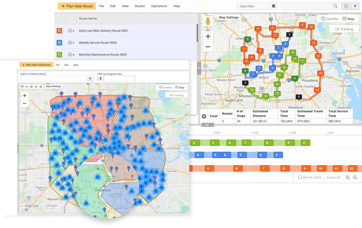 Optour's map route planner allows you to map, search, and categorize customers