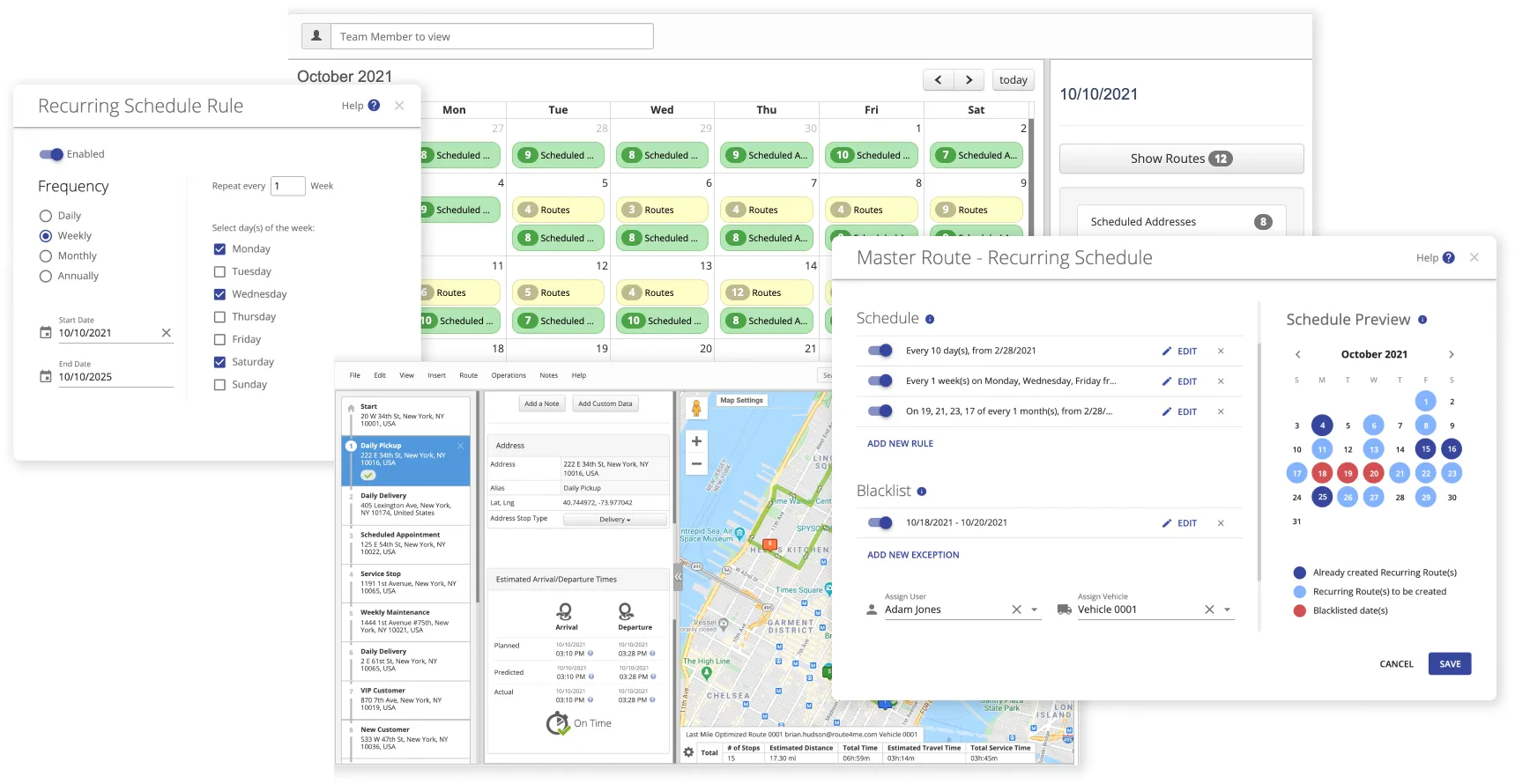 Quickly schedule optimized routes days, weeks, months, or years in advance with ease.
